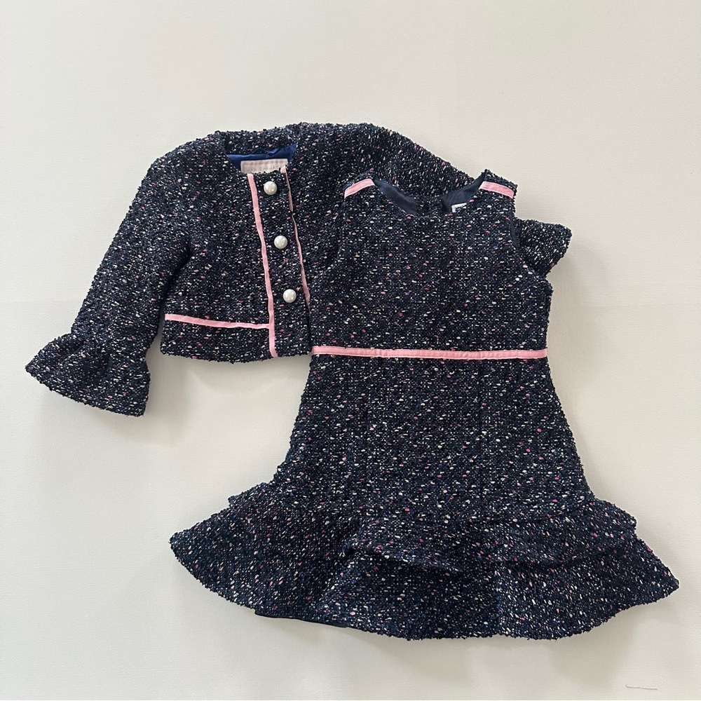 Janie and Jack 3T Toddler Girl Tweed Dress Jacket Set Formal Outfit Blue Pink
